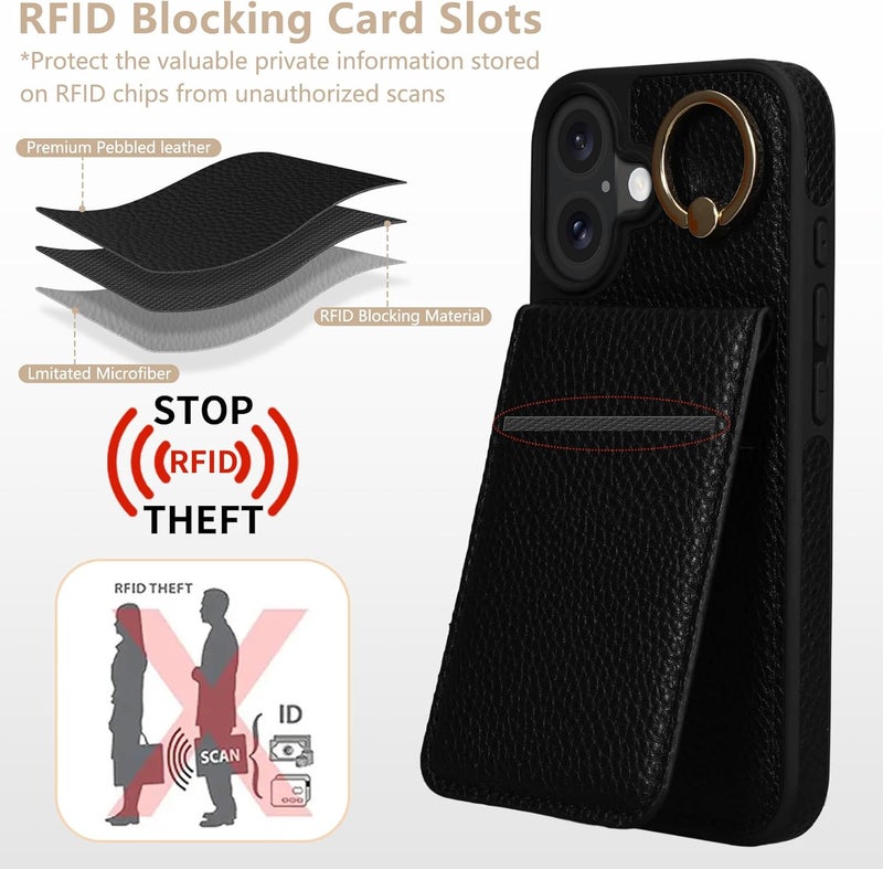 Keallce Case for iPhone 16 6.1'', Detachable Crossbody Case Wallet with RFID Blocking Card Holder, 360ｰRing Stand, Folio Leather iPhone Cover Shoulder Lanyard Strap Lady for iPhone 16 2024 5G, Black - Image 4